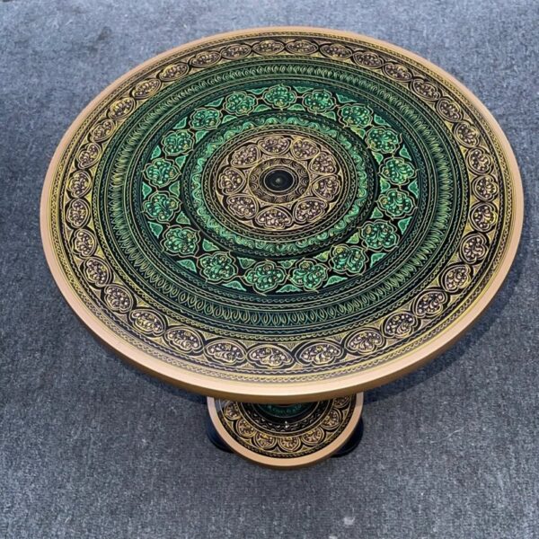 Artistic Table With Nakshi Art Top Green Multi Colour