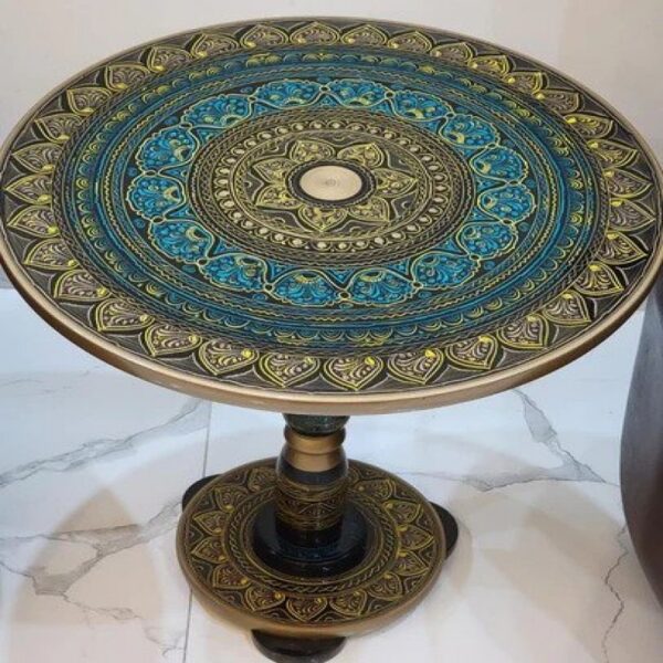 Artistic Table With Nakshi Art Top Sky Multi Colour