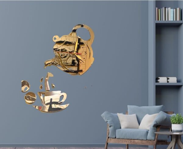Tea & Cup Mirror Wall Clock - Image 2