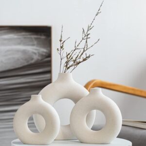 Circular Hollow FIBER Donut Vase – Nordic Modern Hollow Flower Pot for Home Decor