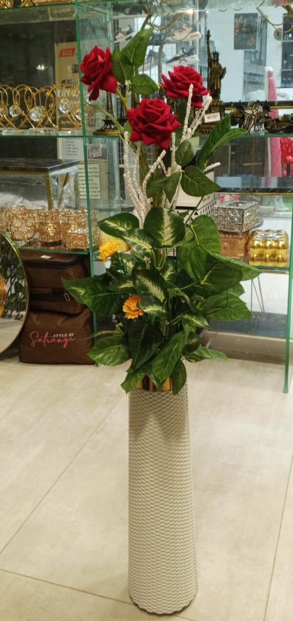 Artificial Flowers & Plants in Plastic Vases – Elegant Home Decoration Item
