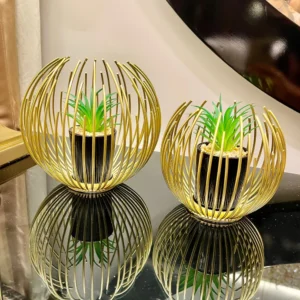 Metallic Golden Globe Décor with Planter Inside – Elegant Home & Office Decoration