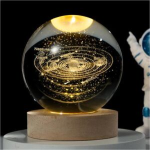 3D Galaxy Crystal Ball Night Light Lamp with Wooden Base (Nebula Design)