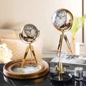 Premium Quality Golden Tripod Metal Table Clock – Elegant Home & Office Decor