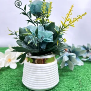Pack of Two Artificial Flowers with Pot – Faux Plants for Home, Office, Bedroom & Table Decorations