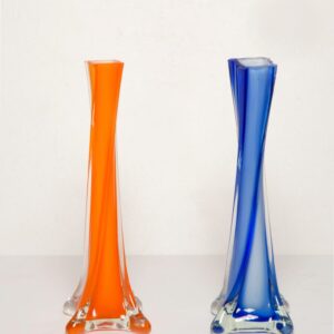 Pack of two Mid-Century Vintage Slim Glass Vases – Orange & Blue European Decorative Collectibles