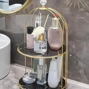 "Makeup Organizer and Storage – 2-Tier Metal Rack for Perfume, Skincare & Cosmetics"
